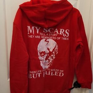 Source Unknown Red Graphic Zip-Up Sweater